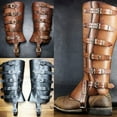 thumbnail image 2 of Medieval Pirate Boot Covers Renaissance Viking Leg Guards Gaiters Coconut Faux Leather Steampunk Adjustable Belt Buckle Boots Armor Leg Wraps For Halloween, 2 of 4