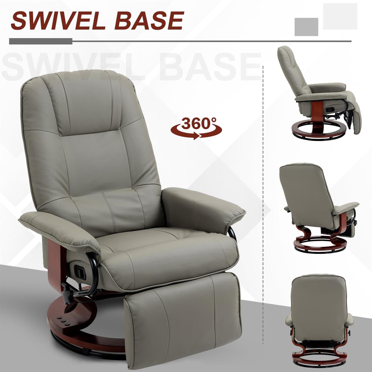 Domi Bonn Faux Leather Lounge Chair with Footrest and Armrest, Manual Swivel Recliner for Living Room, Bedroom, Gray