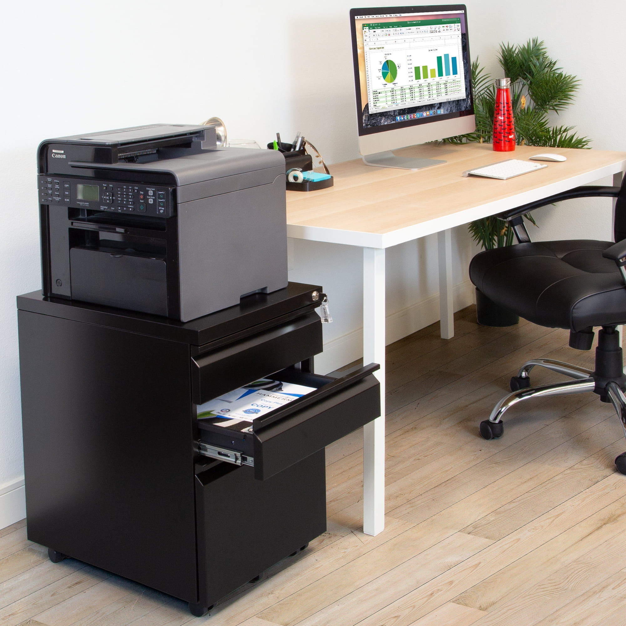 Mount-It! Mobile File Cabinet with 3 Drawers | Under Desk Rolling Storage with Lock Black