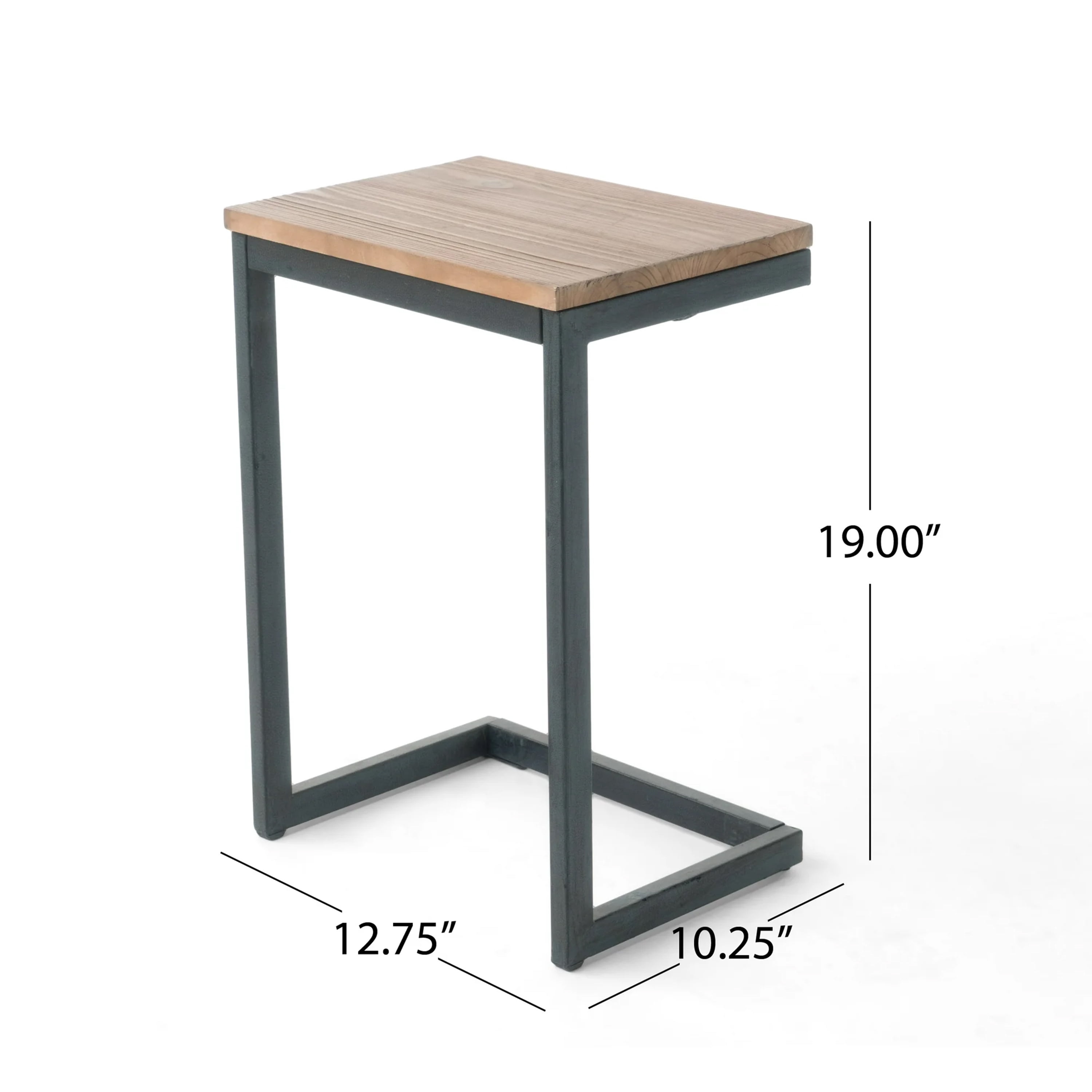 Firwood Antique C-Shaped End Table, Natural Wood Top with Black Iron Base, 19" H Industrial Accent Table for Living Room Bedroom Sofa Side