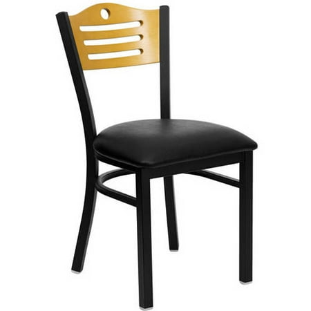 Flash Furniture Cut Out Back Chairs - Set of 2, Black Metal / Natural Wood / Black Vinyl Seat