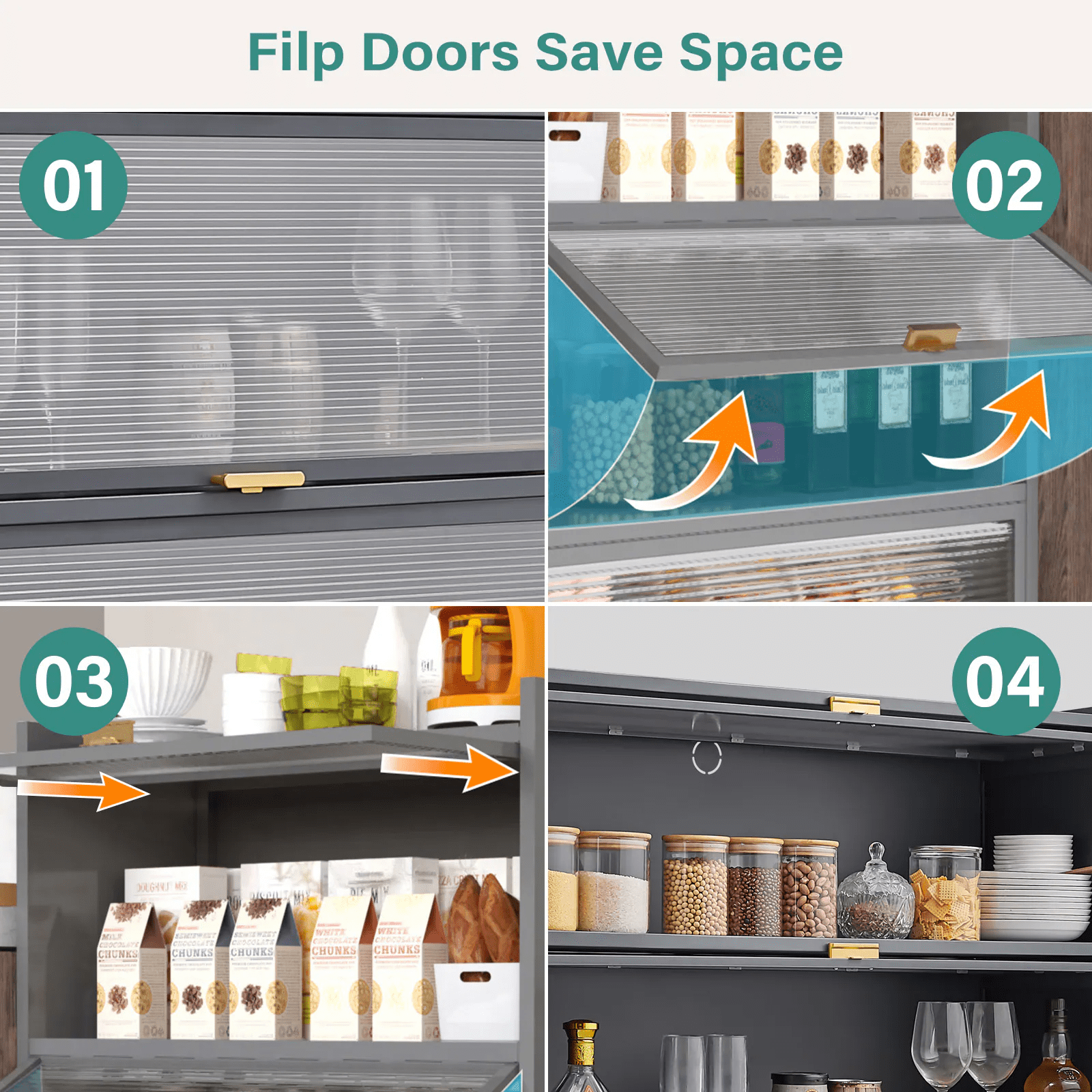 Aukfa 5 Tier Metal Pantry Storage Cabinet, Kitchen Bakers Rack with Flip-up Doors, Gray