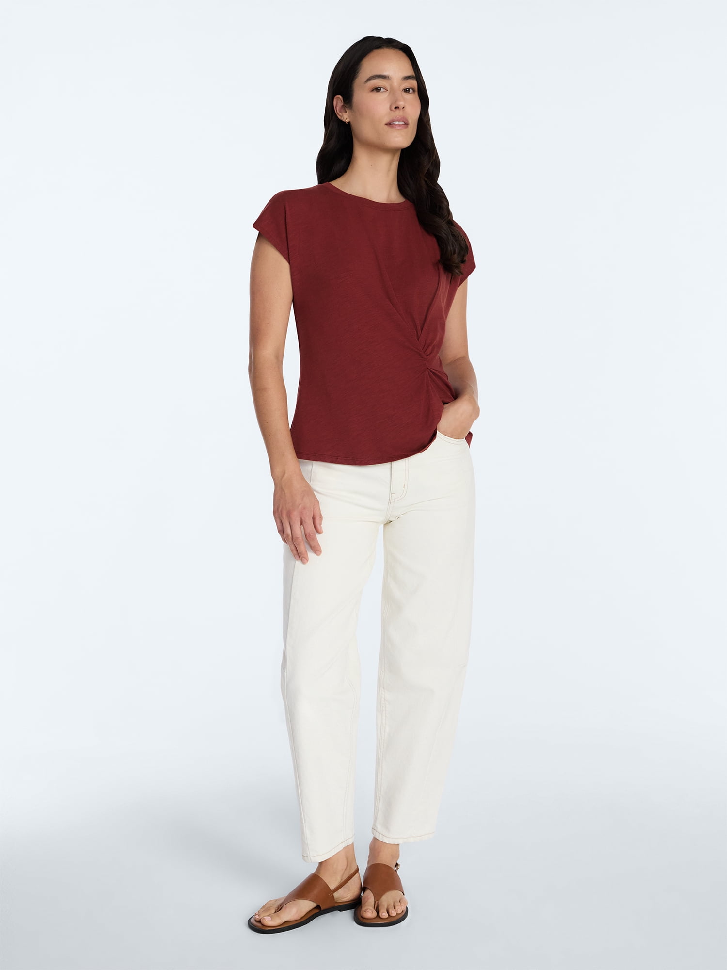Time and Tru Women's Twist-Front Tee with Short Sleeves, Sizes XS-XXXL