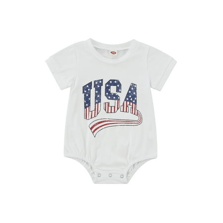 

IZhansean My First 4th of July Romper Newborn Baby Boys Girls Letter Short Sleeve Jumpsuit Independence Day Outfits White 0-3 Months