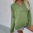 thumbnail image 3 of Women's Waffle Knit Sweaters Loose Casual Crewneck Pullover Tops Solid Color Button up Long Sleeve Jumpers (S, Green), 3 of 4