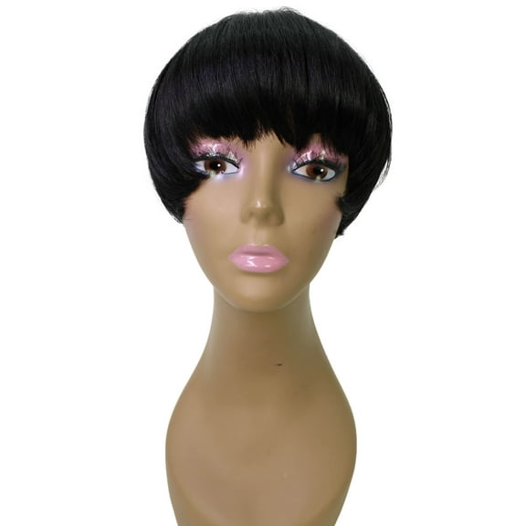 LUXLUXE Alyssa Straight Bob 9 in Long Full Wig Full Cap Wig, Heat Resistant Fibers, Natural Black Color