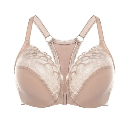 MELENECA Women s Racerback Front Closure Lace Unlined Plus Size Full Coverage Underwire Bra Beige 38C