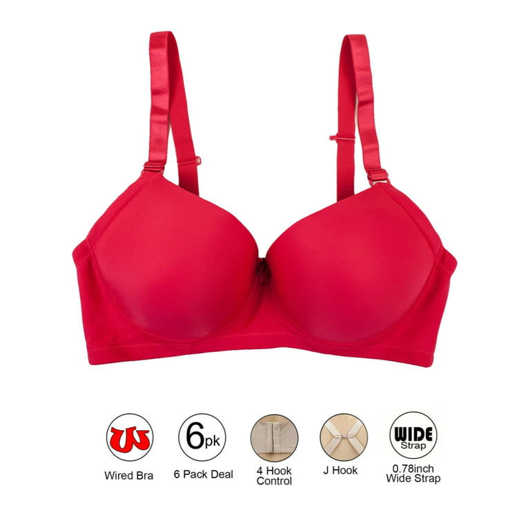 Barbra Women's Bras Underwired with J-Hook D & DD Cup 6 Pack 