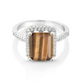 thumbnail image 2 of Gem Stone King 925 Sterling Silver Brown Tiger Eye Engagement Ring for Women (3.36 Cttw, Emerald Cut 10X8MM, Gemstone Birthstone, Size 8), 2 of 4