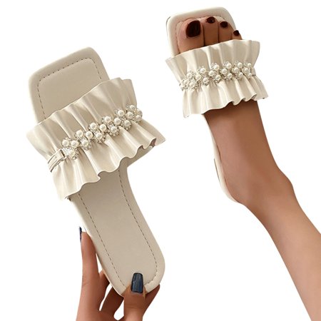 

Aayomet Slippers For Women Women Comfort Low Heel Closed-Toe Ankle Strap Platform Satin Bridal Wedding Shoes Beige 8.5