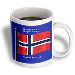 

3dRose The flag of Norway on a blue background with the Kingdom of Norway in English and Norwegian Ceramic Mug 11-ounce