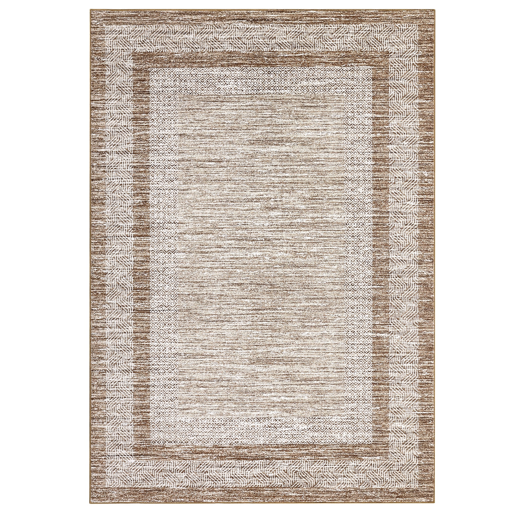Garvee 10' x 13' Large Area Rug Modern Geometric Rug Bordered Rug Soft Non-Slip Low Pile Rugs for Living Room Bedroom, Tan