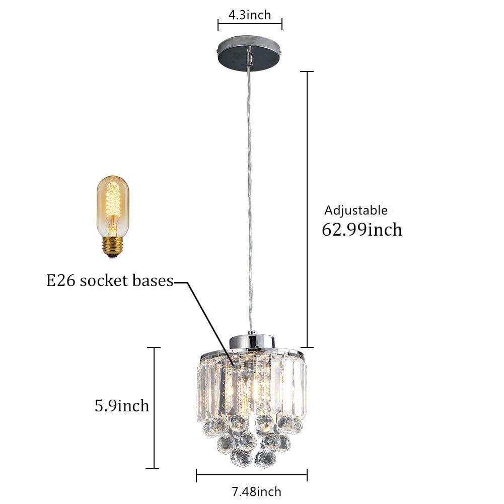 3 Lights Pendant Lighting Lamp Crystal Chandelier Hanging Kitchen Island Fixture