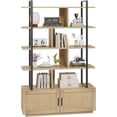 thumbnail image 3 of CABIHOME 5 Tier Rattan Bookshelf with Storage Cabinet & Door, 71.1 Inch Tall Industrial Book Shelf with Open Display Shelves, 5 Shelf Bookcase with Metal Frame for Living Room, Bedroom (Burlywood), 3 of 9