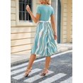 thumbnail image 6 of PULLIMORE Women's Summer Spliced Printed Dress T-shirt A-line Dresses Short Sleeve Boho Beach Dress with Belt (Green,M), 6 of 6