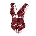 thumbnail image 4 of Yiaed Christmas Tree Buffalo Plaid Print Women's Ruffled One Piece Swimsuit V Neck Swimwear Slimming Monokini for Woman-Small, 4 of 8