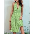 thumbnail image 3 of Robe d'Été Sans Manches Portefeuille à Col en V à Fleurs pour Femme, Mini Robe Vert Pâle L, 3 of 5