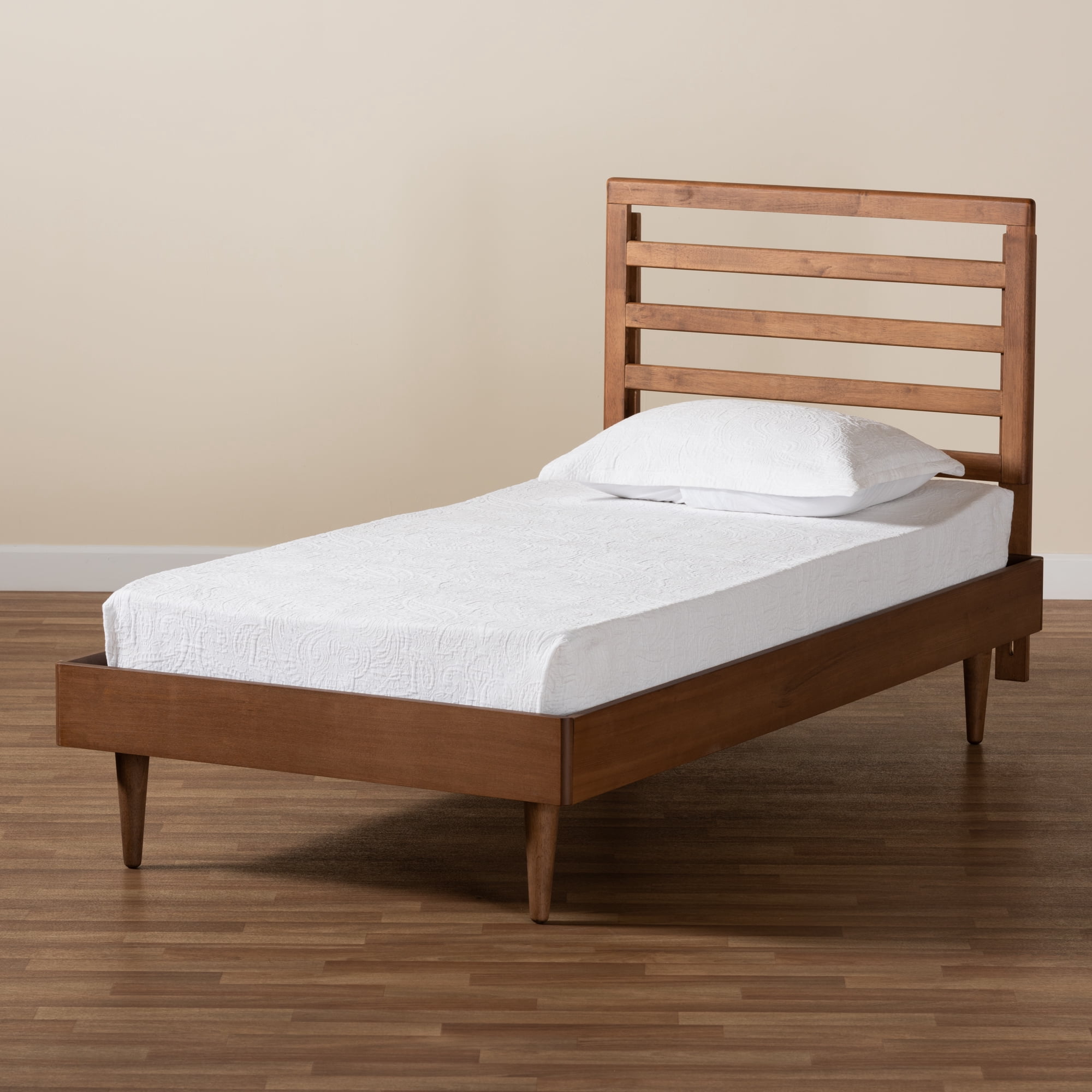 Baxton Studio Ryo Mid-Century Engineered Wood Platform Bed, Twin, Walnut Brown