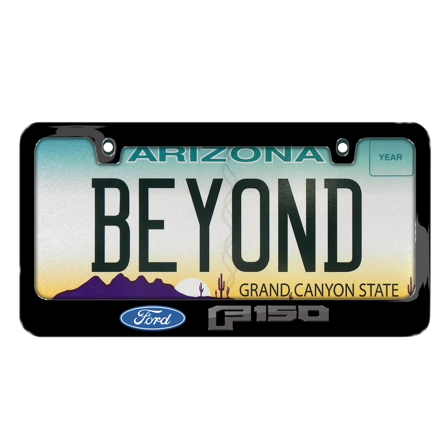 Ford F-150 2015 up in 3D Dark Gray Letters on Black Metal License Plate Frame