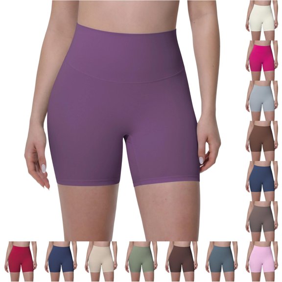 Tanghaowl Women's Shorts, Ice Feel Breathable Friendly Tight High Waist Yoga Shorts For Running Workout Fitness Lightweight Summer Stretch Purple L