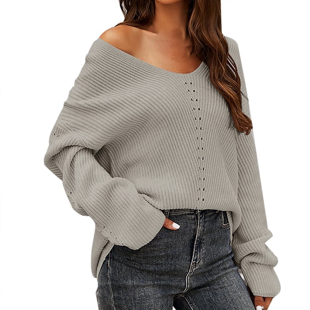 Gibobby Suéter de invierno para mujer, Suéter de Mujer, Suéter de Mujer con Cuello en V Transpirable con Estampado de Leopardo para Uso Diario(Gris,XG)