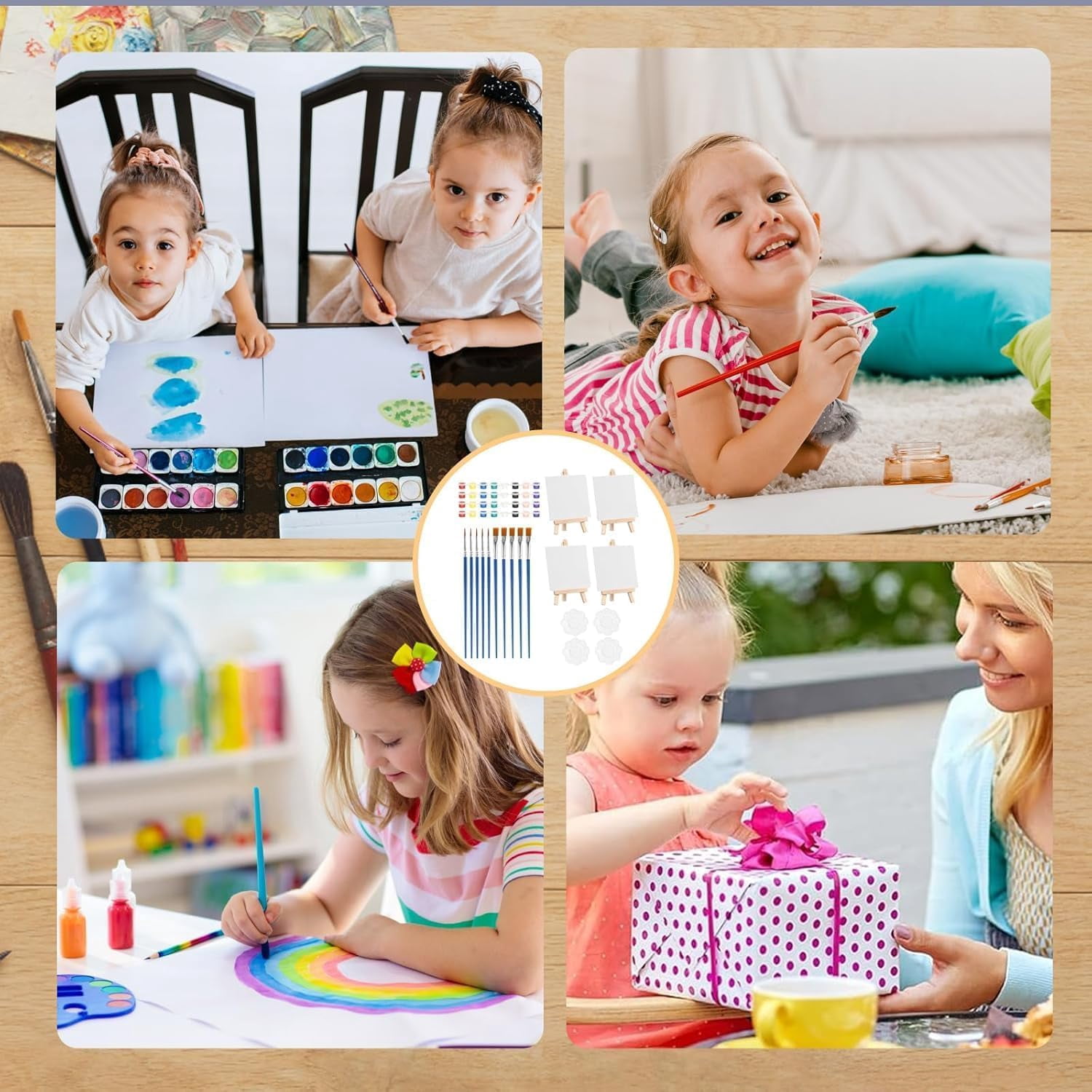 Sip and Paint Kit, 24-Piece Toddler Painting Set with Mini Canvas Suitable for Adults and Kids, Creative Art Projects Suitable for Family Activities and Gifting