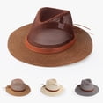 thumbnail image 2 of Strap Decor Adjustable Drawstring Hollow Out Cowboy Hat Man Breathable Holes Straw Sunshade Hat Adult Headwear, 2 of 8