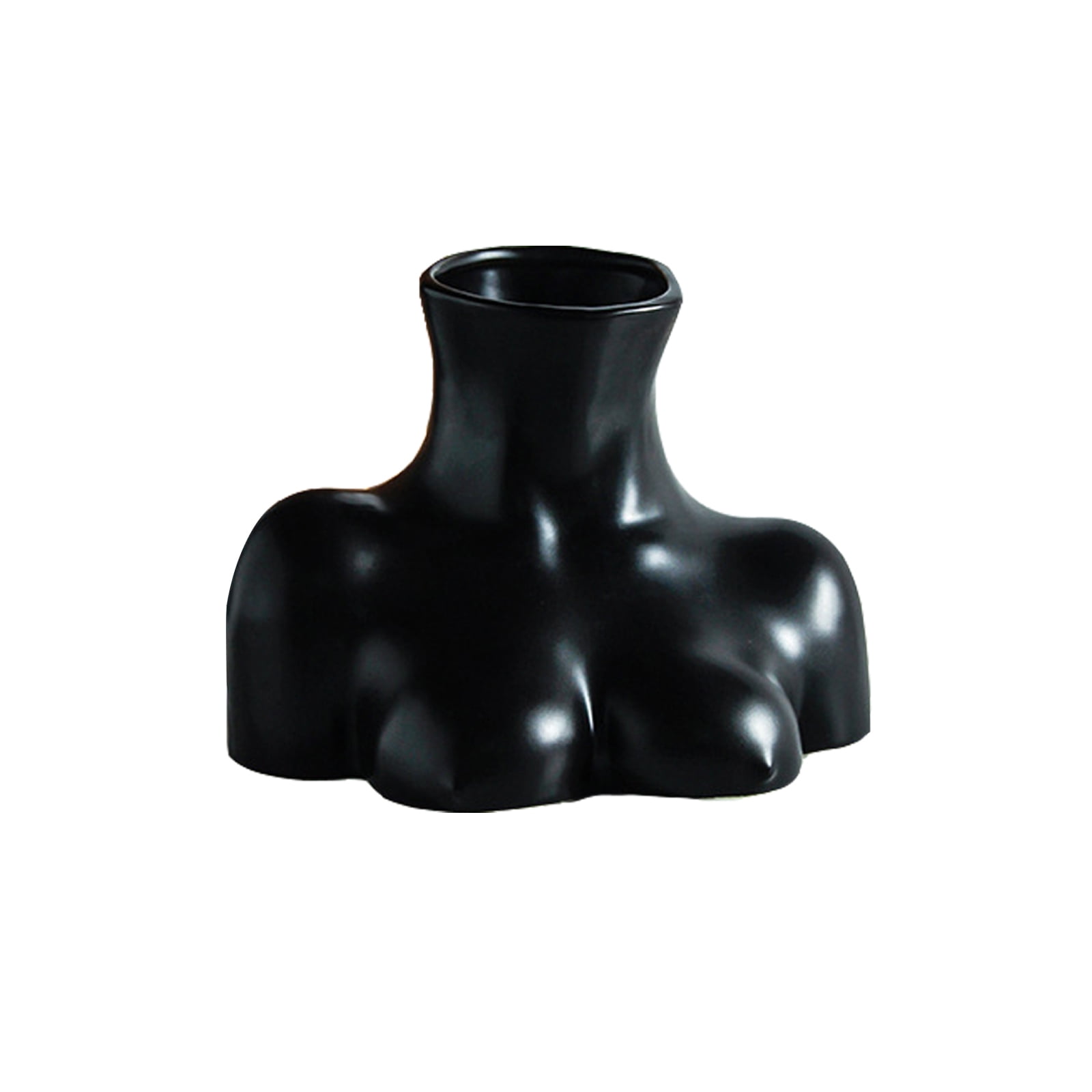 Half Body Ceramic Vase Desktop Art Sculpture Black Plant Pot Living