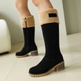 thumbnail image 2 of Pandaie Winter Boots for Women Chunky Heel Suede Snow Knee High Boots Comfortable Fleece Lined Pull on Warm Outdoor Shoes Black 7.5, 2 of 8