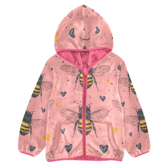 BZSMCE Double-Sided Sherpa Fleece Hooded Zipper Jacket Pink Blushbeedots Pattern Print Warm Outerwear