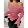 thumbnail image 4 of Women'S Long Sleeve Draped Neck Shirts Slim Fit Going Out Y2k Tops Blouses Fall Outfits Fashion Clothes Peach Color XXL, 4 of 8