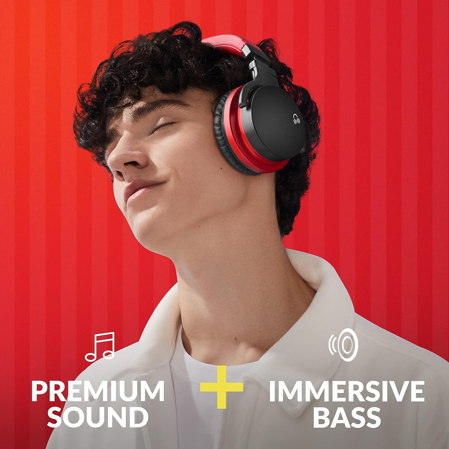 MOVSSOU E7 Active Noise Cancelling Bluetooth Wireless Headphones - BLACK/RED