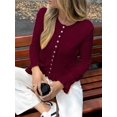 thumbnail image 5 of Womens Button Down Cardigan Sweaters Light-Weight Long Sleeve Crew Neck Summer Knit Open Front Tops Wine Red S, 5 of 7