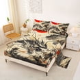 thumbnail image 2 of Feelyou Japanese Ink Wash Red Sun Dragon Queen Sheet Sets for Men Women, Traditional Cloud Wildlife Bed Set, 4-Piece, 2 of 5