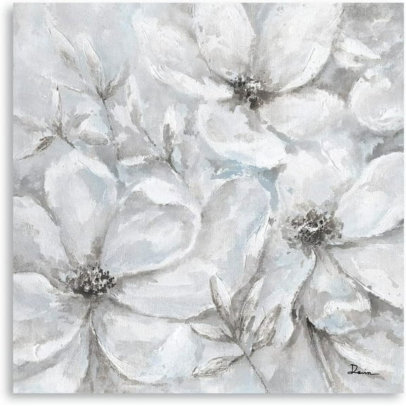 Aaheei White Grey Flowers Wall Pictures: Grey Wall Decor Gray Wall Art Abstract Blossoom Grey Floral Painting Grey Canvas Poster Modern Elegant Prints for Bathroom Bedroom Living Room