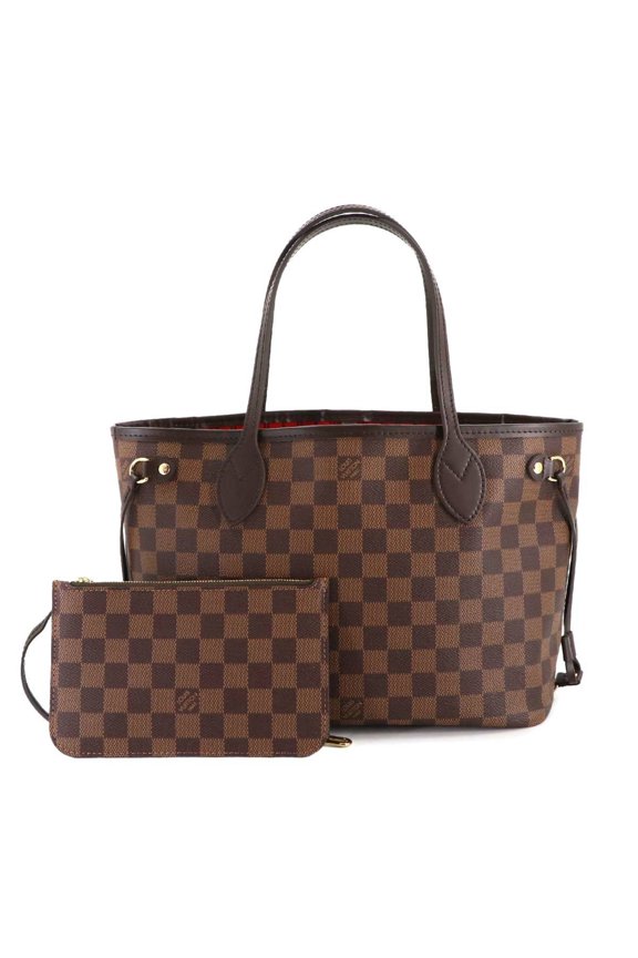 Pre-Owned Louis Vuitton Damier Neverfull PM Tote Handbag in Ebene Leather (N41359) with Gold...