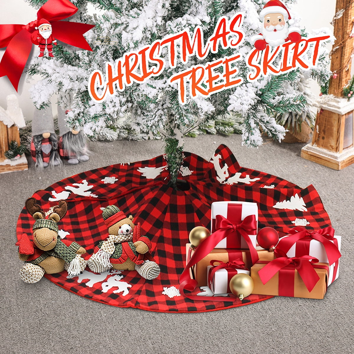 FLYFLY Christmas Tree Skirt Mat Christmas Holiday Decorations 40 Inches Xmas Holiday Tree Skirt Ornaments Christmas Party Home Decorative Tree Skirt Elk Style 