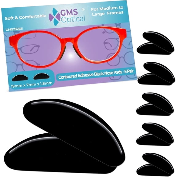 Adhesive Nose Pads 1.8mm Reg-Thin 19mm, Black, 5 Pairs, Silicone Nose Pads for Glasses