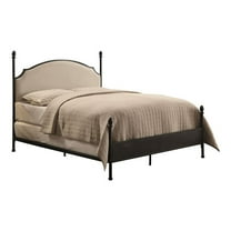 Maklaine Transitional Metal Queen Poster Panel Bed in Silver Gun Metal