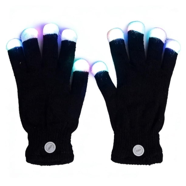 Guante Rave LED 2026, Guantes Iluminados con los Dedos, Guantes con Luz de 7 Colores Que Se Muestran con los Dedos para Adorar, Iluminar (Negro a,Paquete de 2)