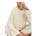 thumbnail image 3 of Female Chunky Cable Crop Sweater Pullover Casual Half Button Flared Long Sleeve Jumper Pullovers Apricot M, 3 of 9