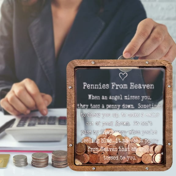 Pennies from Heaven Bank Wood Piggy Bank, Personalized Wooden Piggy Bank, Paradise Bank Shadow Coin Bank Piggy Bank Memorial Gift for Men a Women Home Decor Coin Box