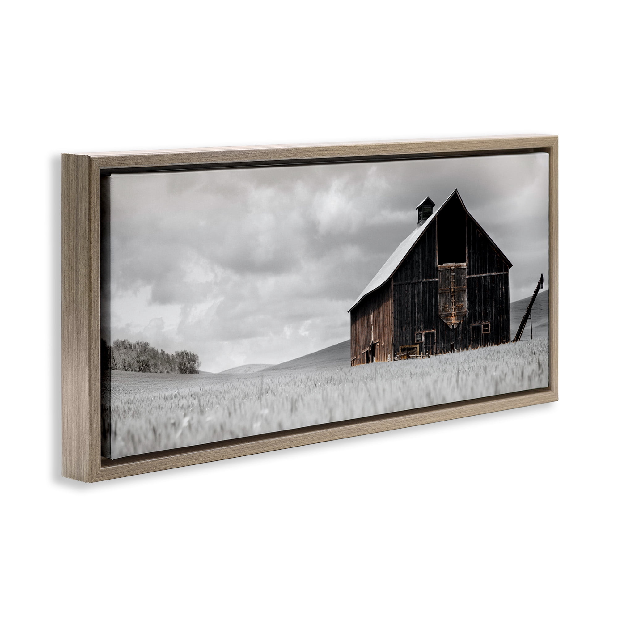 Stupell Industries Rustic Barn Scene Landscape Photography Brown Floater Framed Canvas Art Print Wall Art, 31 x 14
