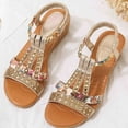 thumbnail image 5 of BADHUD Rhinestone Flat Sandals for womens Girls Low Wedge Sandals Cute Strappy Slip on Open Toe Slide Sandals Summer Comfortable Dress Bohemian Pearl Crystal Flat Sandals, 5 of 5