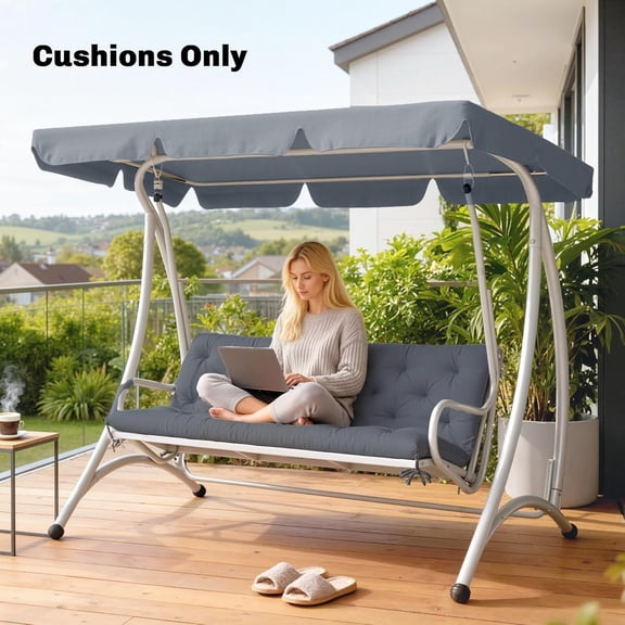 59" x 38" Tufted  Cushion for Outdoor Furniture, 3-Seater  for Swing Chair,  Sofa/Couch, Overstuffed, Includes Backrest, Dark Gray