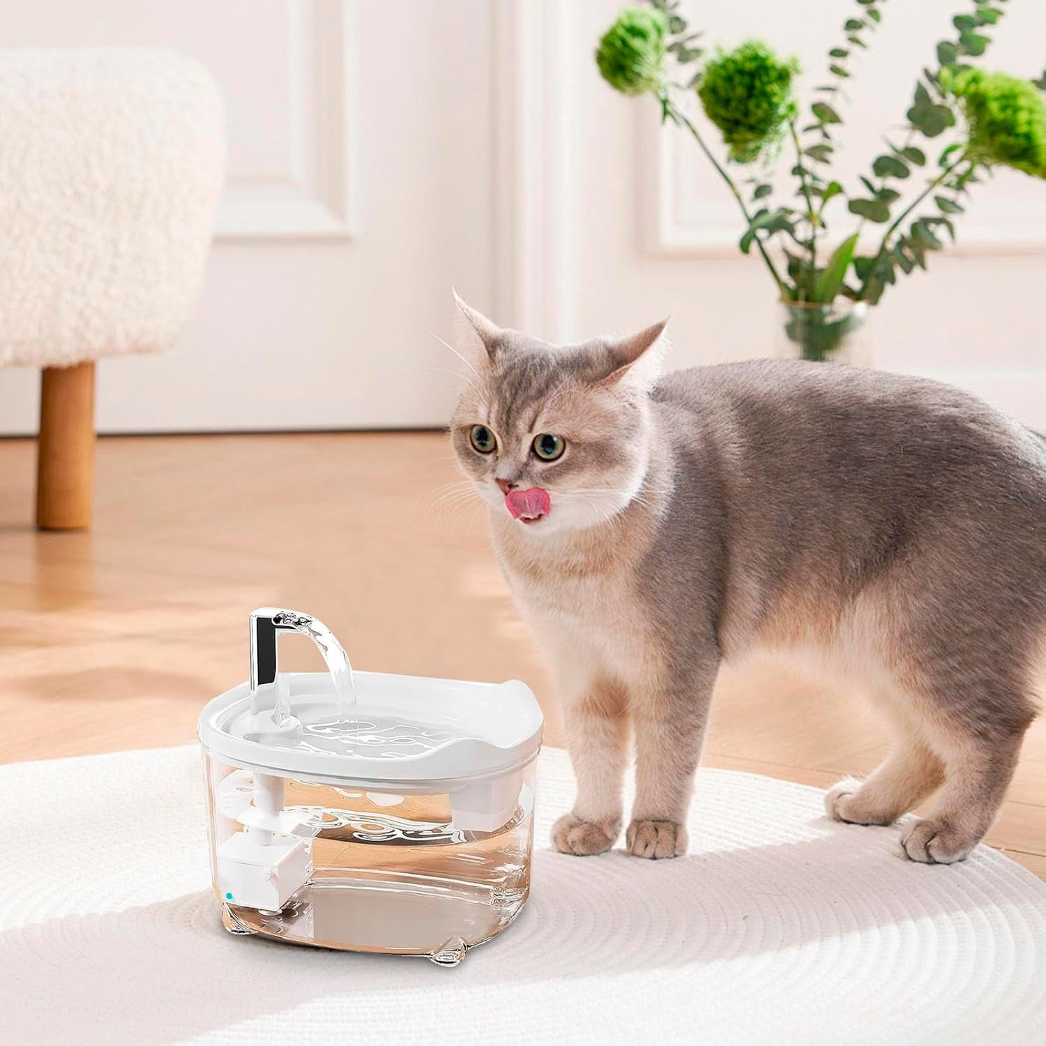 Pet Water Fountain for Cats Dogs,50oz Automatic Cat Water Dispenser with Triple Filter, Ultra-Quiet Pump, LED Low Water Indicator, Flowing Faucet for Multi Pets (White)