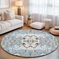 Bohemia Blue Area Rug, Retro Boho Ethnic Farmhouse Flower Pattern Non ...