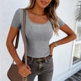 thumbnail image 6 of Lumtrix Women Short Sleeve Tops Scoop Neck Ribbed Knit Slim Fitted Basic Tee Shirt Casual Spring Summer Clothes 2026 Gray 2XL, 6 of 7