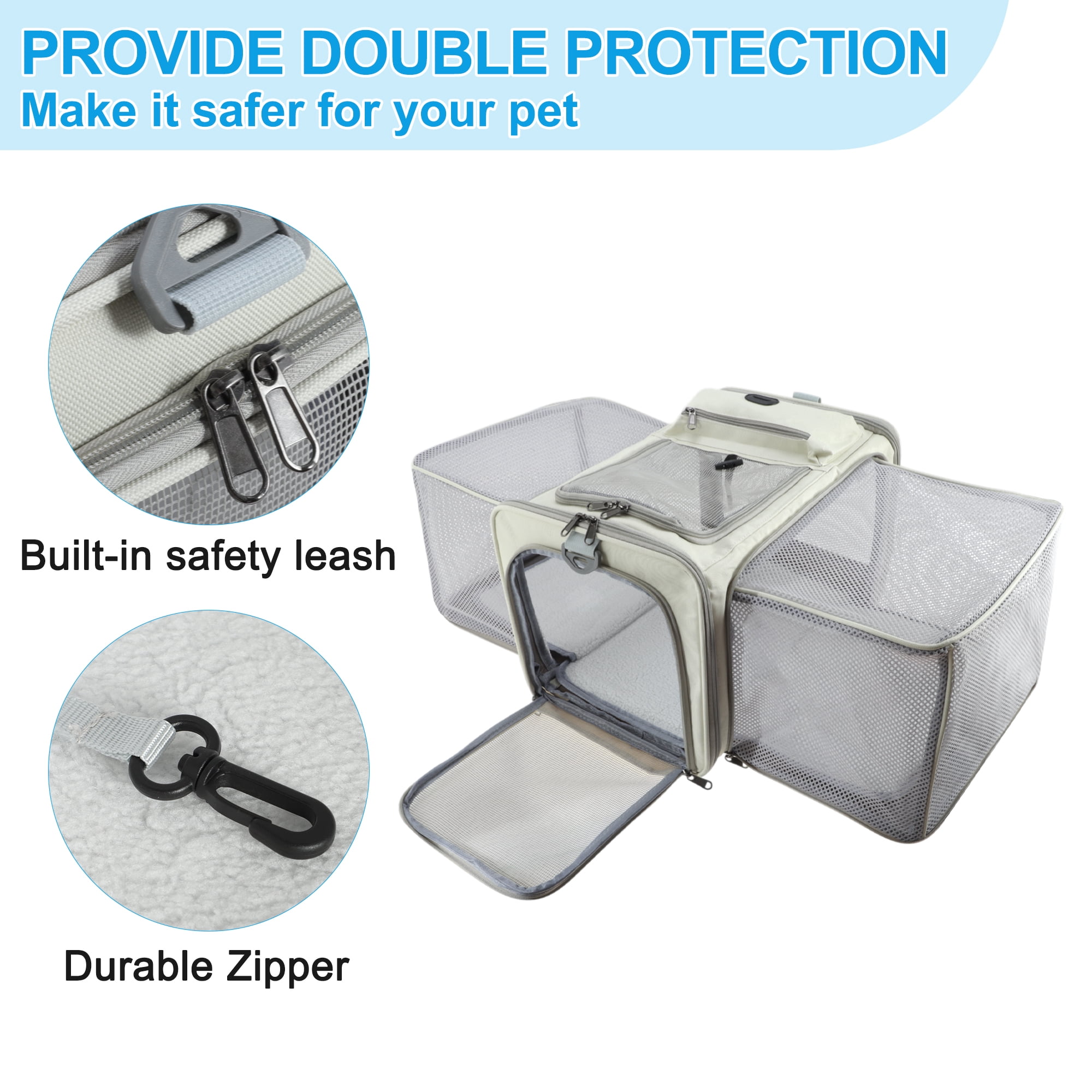 Unique Bargains Expandable Airline Approved Cat Carrier Soft-Sided Pet Travel Carrier with Removable Pad Collapsible Pet Carrier for Dogs Cats and Small Animals Beige