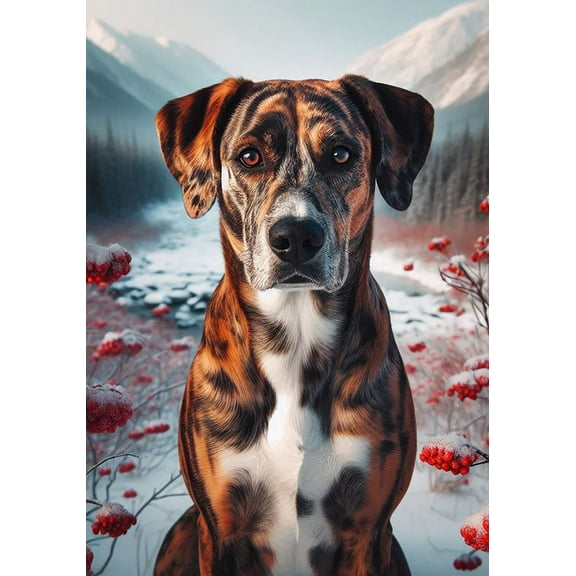 Catahoula Leopard - Best of Breed DCR Winter Berries Garden Flag 12" x 17"